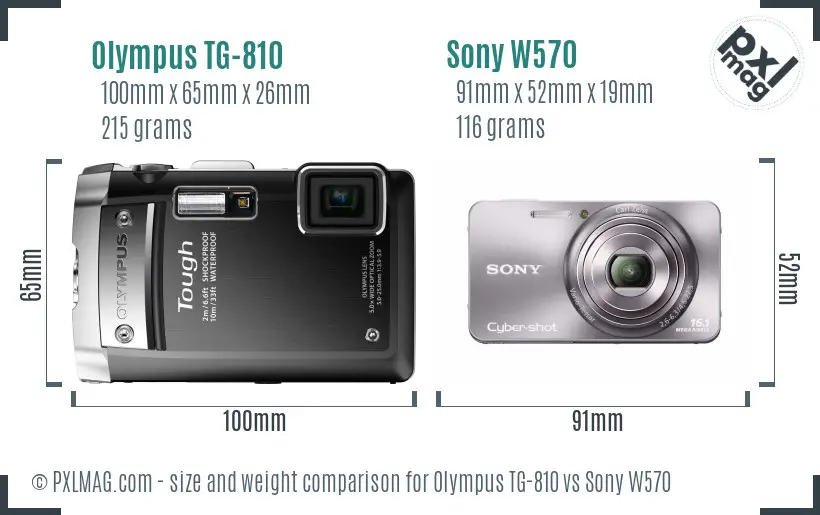 Olympus TG-810 vs Sony W570 size comparison