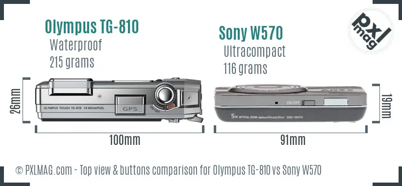 Olympus TG-810 vs Sony W570 top view buttons comparison