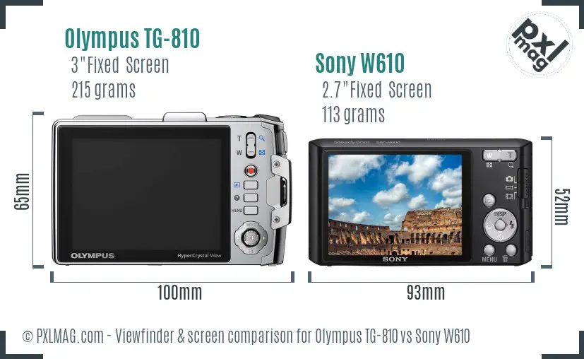 Olympus TG-810 vs Sony W610 Screen and Viewfinder comparison
