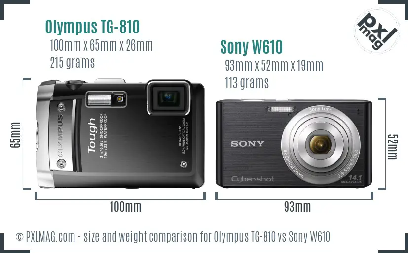 Olympus TG-810 vs Sony W610 size comparison