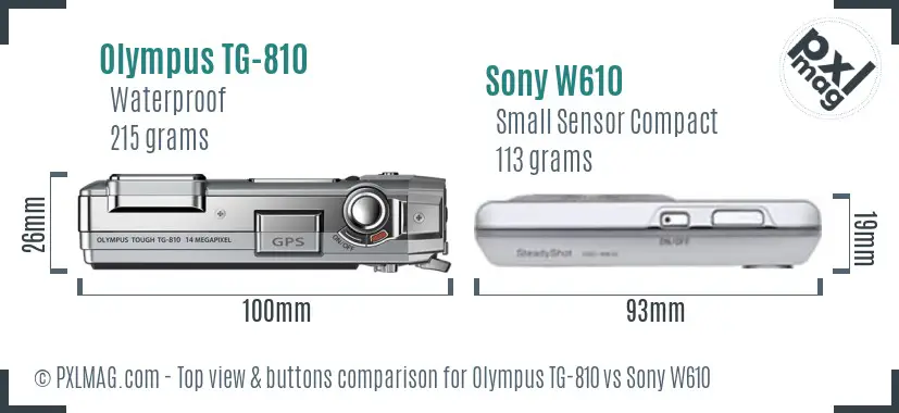 Olympus TG-810 vs Sony W610 top view buttons comparison