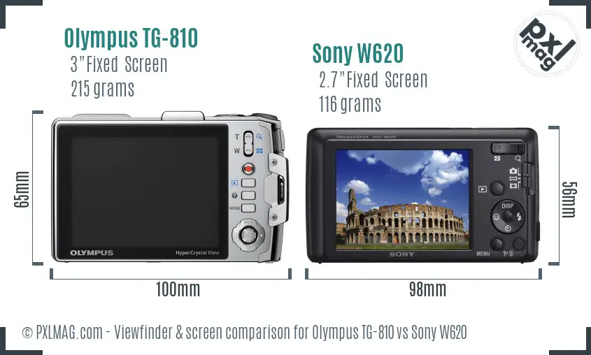 Olympus TG-810 vs Sony W620 Screen and Viewfinder comparison