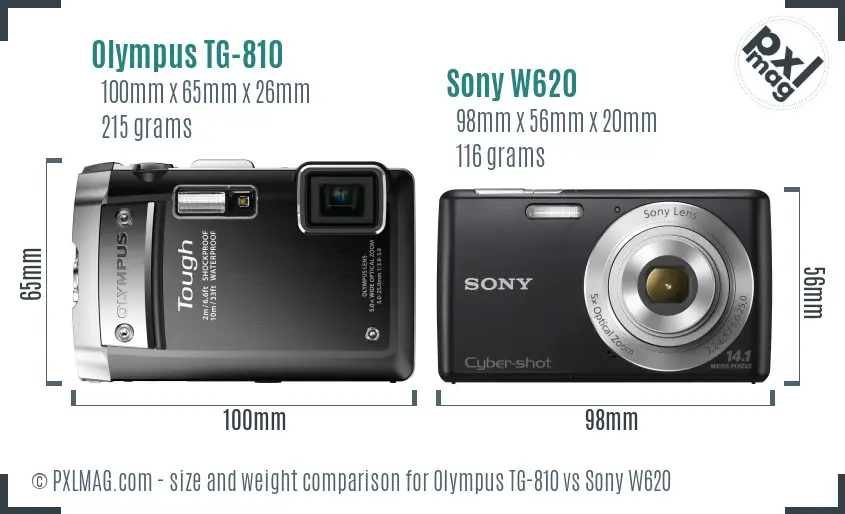 Olympus TG-810 vs Sony W620 size comparison
