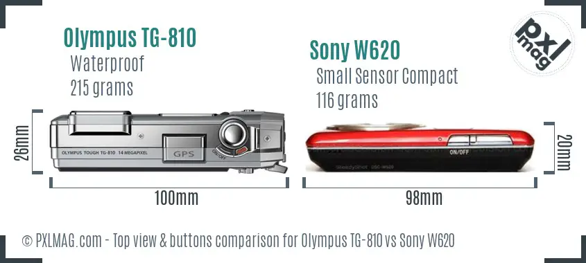 Olympus TG-810 vs Sony W620 top view buttons comparison