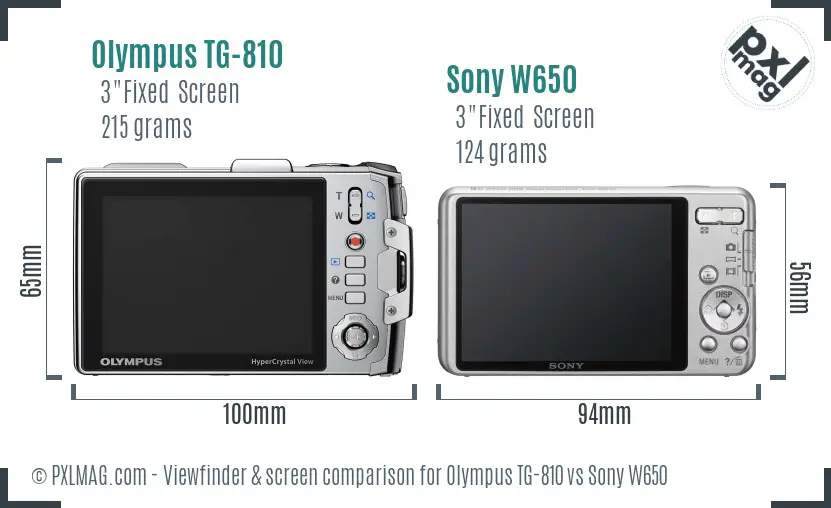 Olympus TG-810 vs Sony W650 Screen and Viewfinder comparison