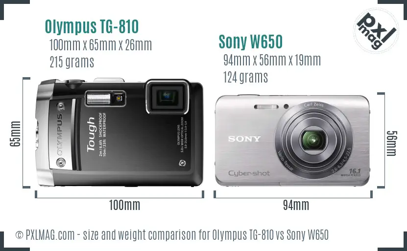 Olympus TG-810 vs Sony W650 size comparison