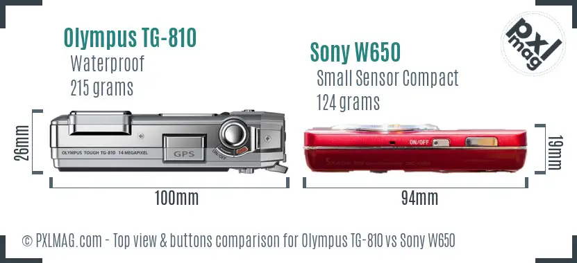 Olympus TG-810 vs Sony W650 top view buttons comparison