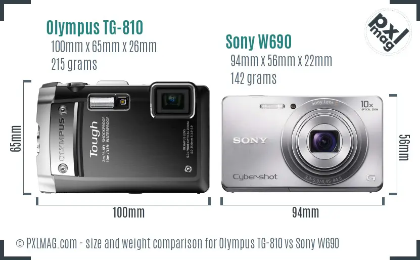 Olympus TG-810 vs Sony W690 size comparison