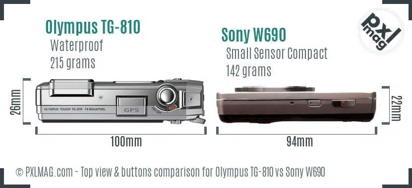 Olympus TG-810 vs Sony W690 top view buttons comparison