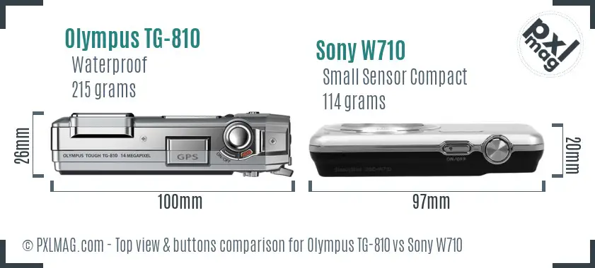 Olympus TG-810 vs Sony W710 top view buttons comparison