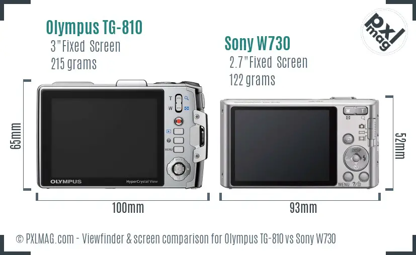 Olympus TG-810 vs Sony W730 Screen and Viewfinder comparison