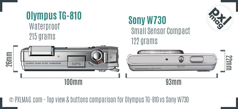 Olympus TG-810 vs Sony W730 top view buttons comparison
