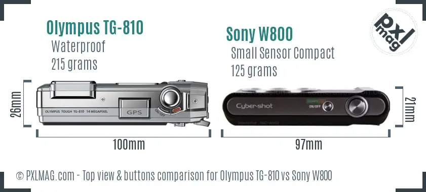 Olympus TG-810 vs Sony W800 top view buttons comparison