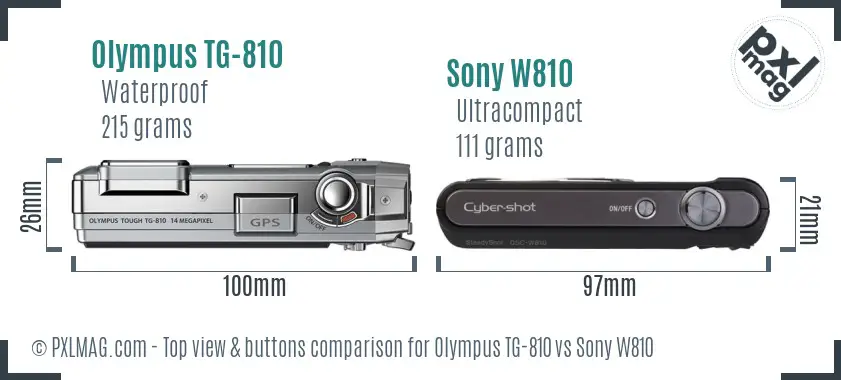 Olympus TG-810 vs Sony W810 top view buttons comparison