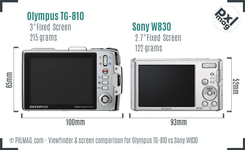 Olympus TG-810 vs Sony W830 Screen and Viewfinder comparison