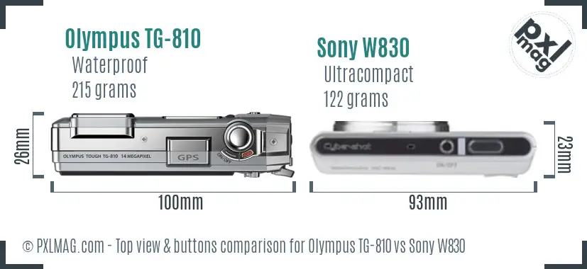Olympus TG-810 vs Sony W830 top view buttons comparison