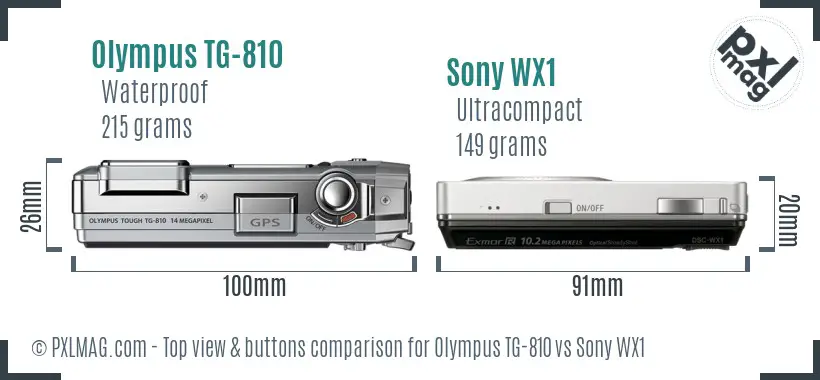 Olympus TG-810 vs Sony WX1 top view buttons comparison