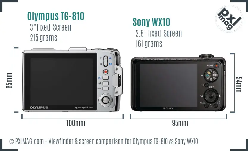 Olympus TG-810 vs Sony WX10 Screen and Viewfinder comparison