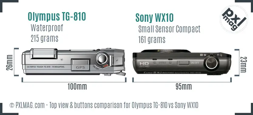 Olympus TG-810 vs Sony WX10 top view buttons comparison