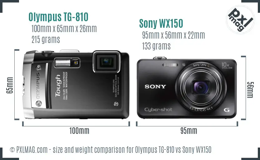 Olympus TG-810 vs Sony WX150 size comparison