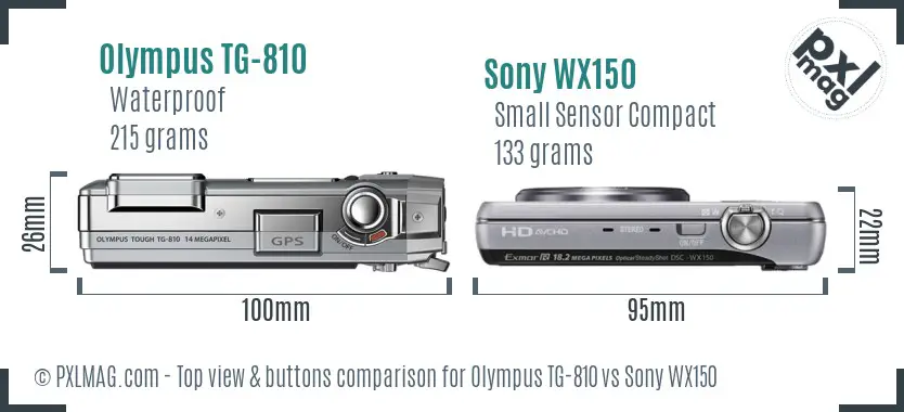 Olympus TG-810 vs Sony WX150 top view buttons comparison