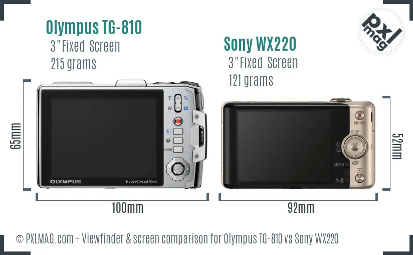 Olympus TG-810 vs Sony WX220 Screen and Viewfinder comparison