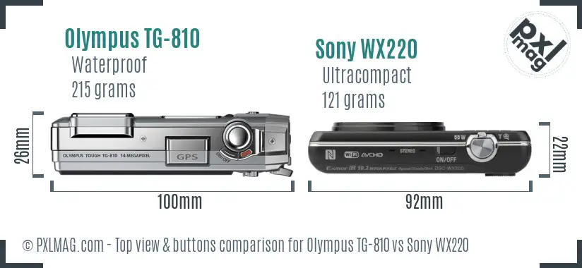 Olympus TG-810 vs Sony WX220 top view buttons comparison