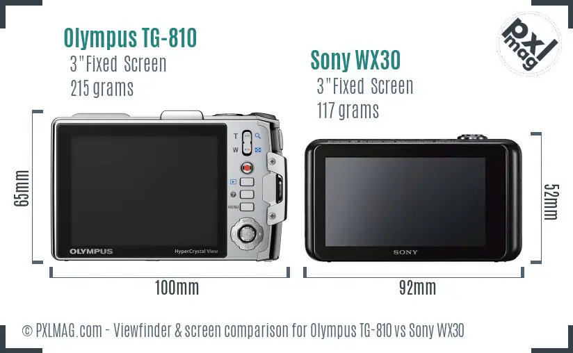 Olympus TG-810 vs Sony WX30 Screen and Viewfinder comparison