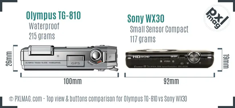 Olympus TG-810 vs Sony WX30 top view buttons comparison