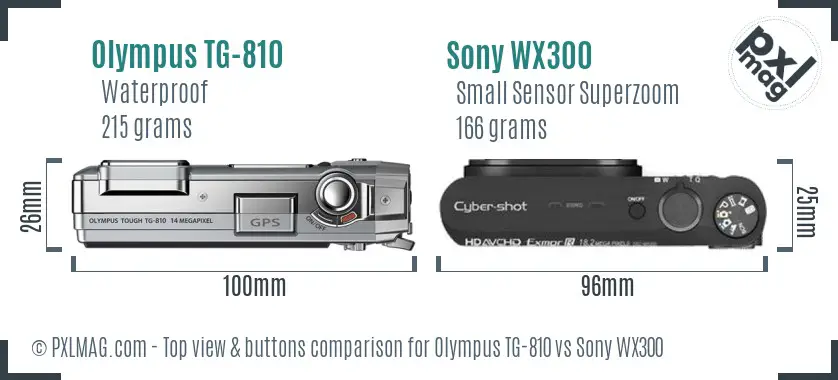 Olympus TG-810 vs Sony WX300 top view buttons comparison