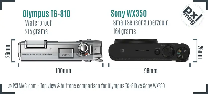 Olympus TG-810 vs Sony WX350 top view buttons comparison