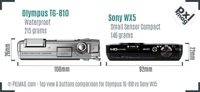 Olympus TG-810 vs Sony WX5 top view buttons comparison