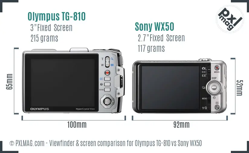 Olympus TG-810 vs Sony WX50 Screen and Viewfinder comparison