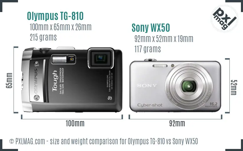 Olympus TG-810 vs Sony WX50 size comparison