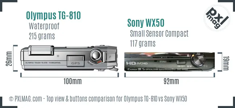 Olympus TG-810 vs Sony WX50 top view buttons comparison