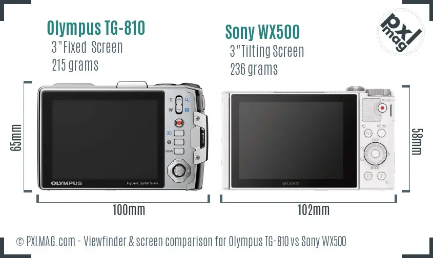Olympus TG-810 vs Sony WX500 Screen and Viewfinder comparison