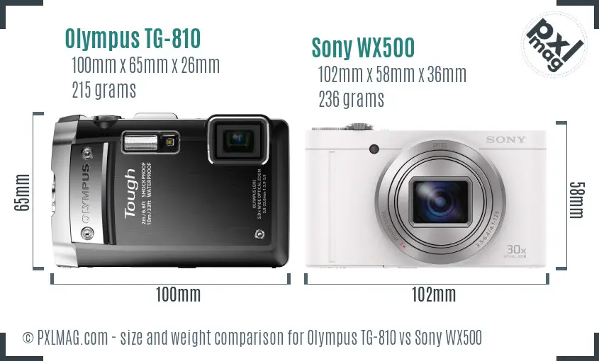 Olympus TG-810 vs Sony WX500 size comparison