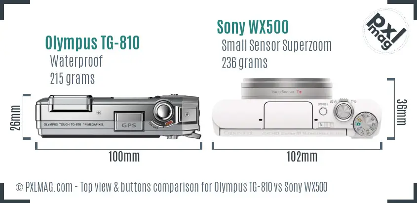 Olympus TG-810 vs Sony WX500 top view buttons comparison