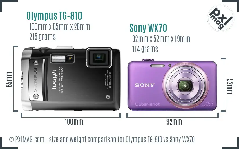 Olympus TG-810 vs Sony WX70 size comparison