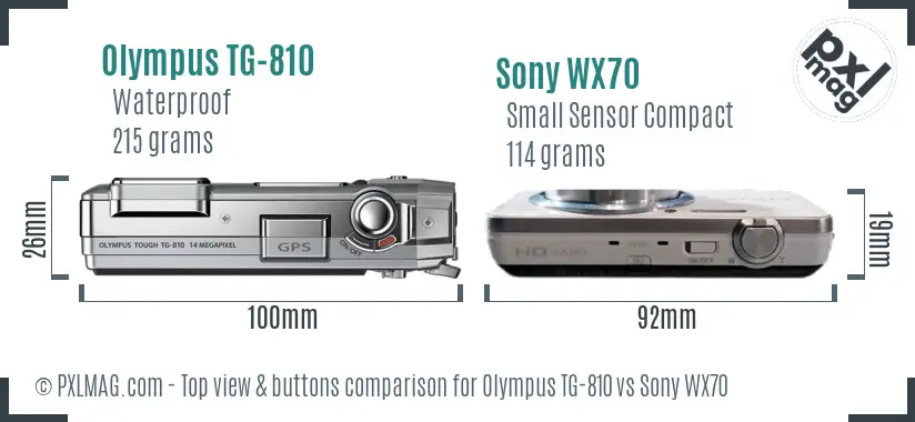 Olympus TG-810 vs Sony WX70 top view buttons comparison
