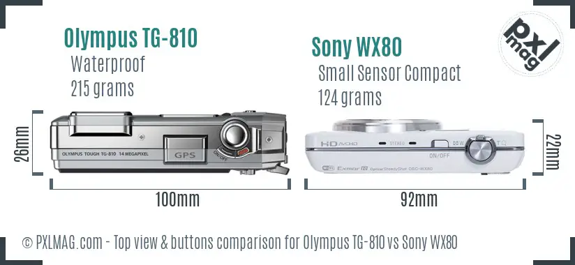 Olympus TG-810 vs Sony WX80 top view buttons comparison