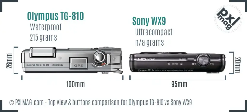Olympus TG-810 vs Sony WX9 top view buttons comparison