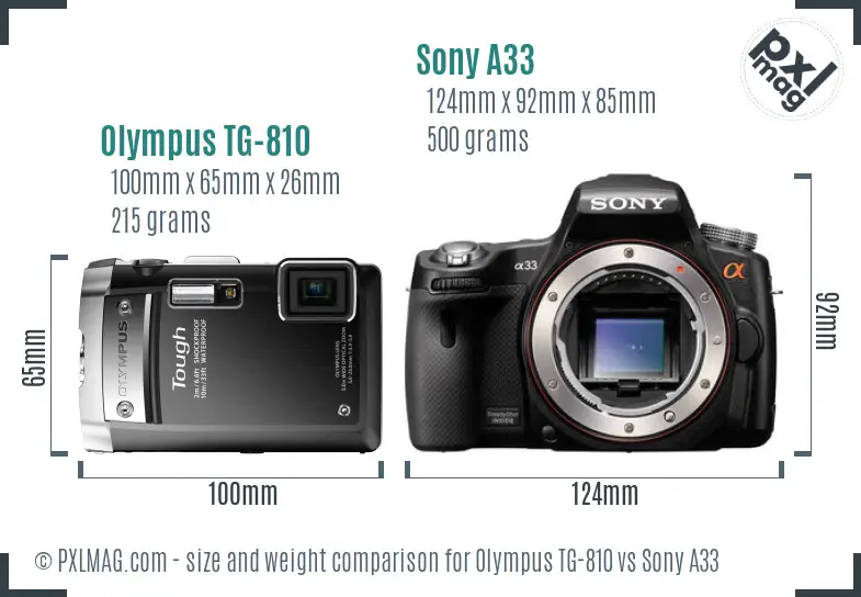 Olympus TG-810 vs Sony A33 size comparison