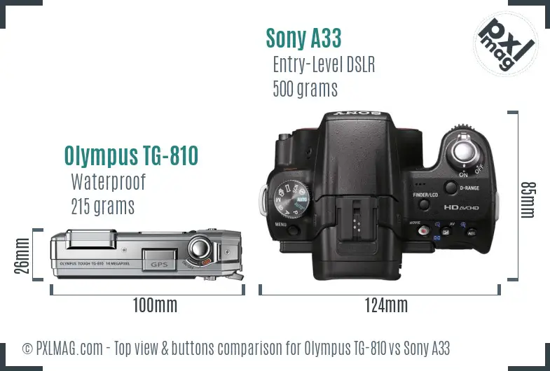 Olympus TG-810 vs Sony A33 top view buttons comparison