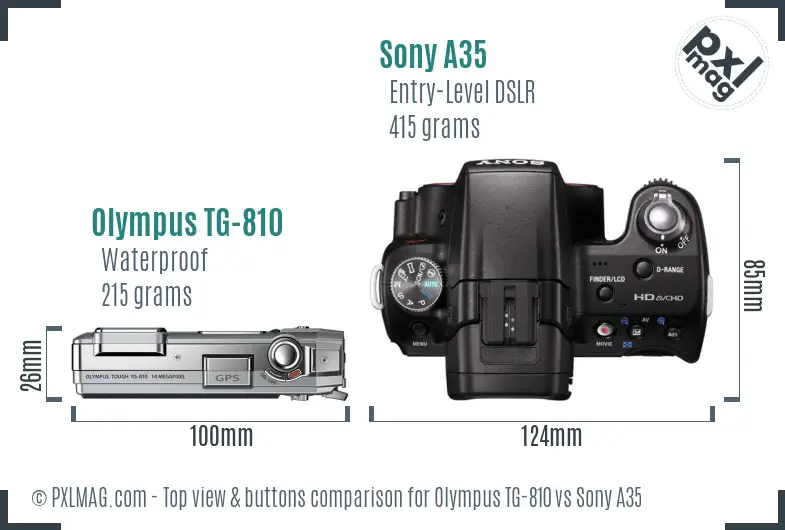 Olympus TG-810 vs Sony A35 top view buttons comparison