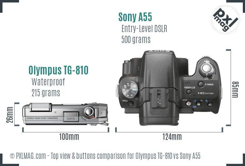 Olympus TG-810 vs Sony A55 top view buttons comparison
