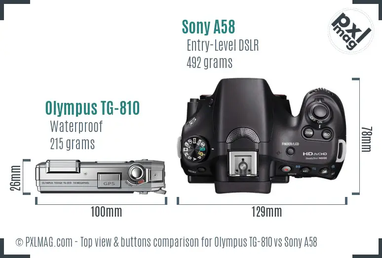 Olympus TG-810 vs Sony A58 top view buttons comparison