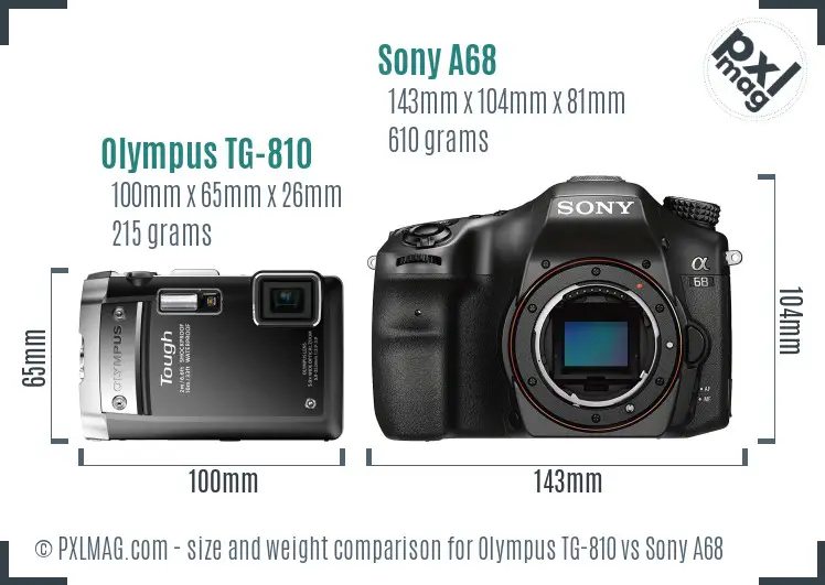 Olympus TG-810 vs Sony A68 size comparison