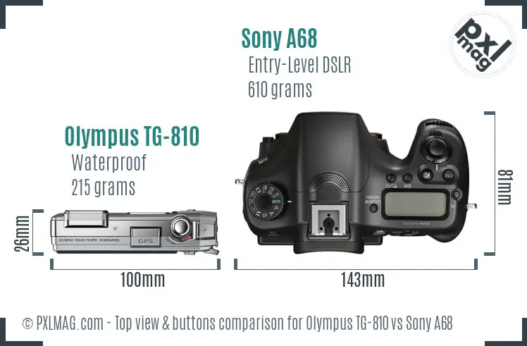 Olympus TG-810 vs Sony A68 top view buttons comparison