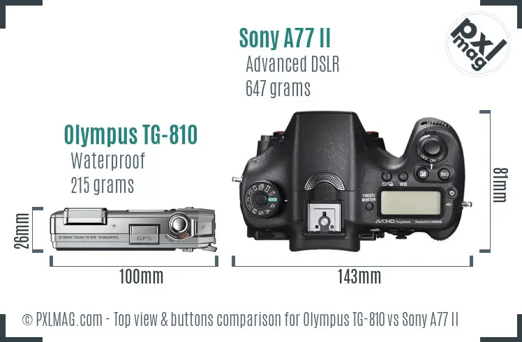 Olympus TG-810 vs Sony A77 II top view buttons comparison